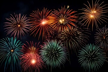 Bright multi-colored fireworks on a festive night. Beautiful color flashes in the dark sky