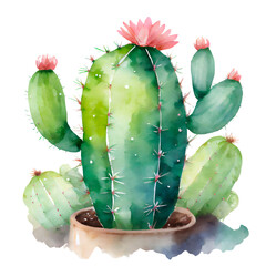 cute cactus plant in watercolor painting style on white background