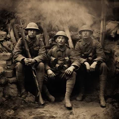 Fotobehang World War I soldiers in a trench, AI © Vitalii But