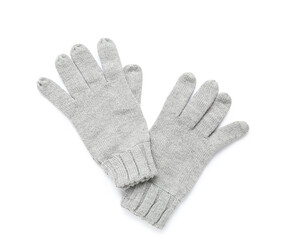 Pair of stylish warm gloves isolated on white background