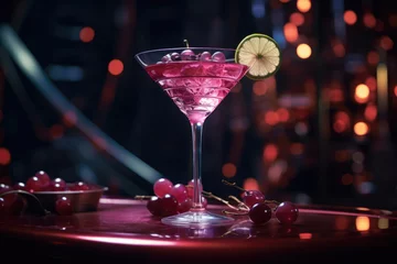 Fotobehang Glass of liqueur with red grapes © Veniamin Kraskov