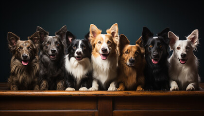 Cute purebred dogs sitting together, looking at camera, indoors generated by AI