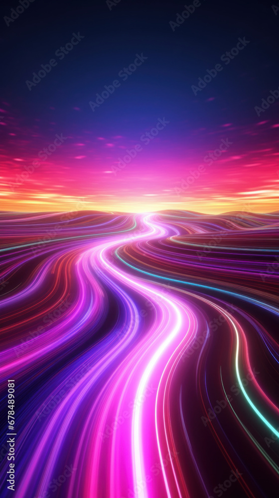 Poster abstract background with colorful glowing neon moving high speed line and wave and bokeh lights hori