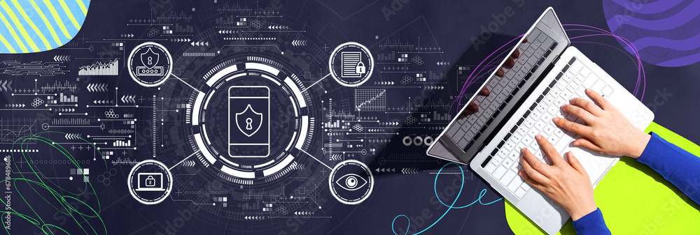 Poster data privacy concept with person using a laptop computer