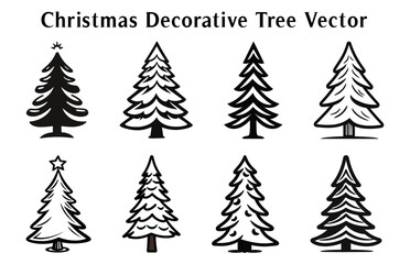 Christmas tree Vector illustration Bundle, Christmas Decorative tree silhouette Outline Clipart Bundle