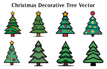 Christmas tree Vector illustration Bundle, Christmas Decorative tree silhouette Outline Clipart Bundle