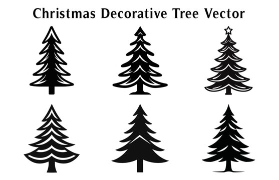 Christmas tree Vector illustration Bundle, Christmas Decorative tree silhouette Outline Clipart Bundle