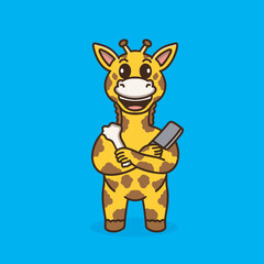 cute cartoon girafe holding knives and bones