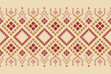 Nature vintages cross stitch traditional ethnic pattern paisley flower Ikat background abstract Aztec African Indonesian Indian seamless pattern for fabric print cloth dress carpet curtains and sarong