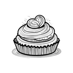 Vector illustration of a cupcake pastry black white handdrawn