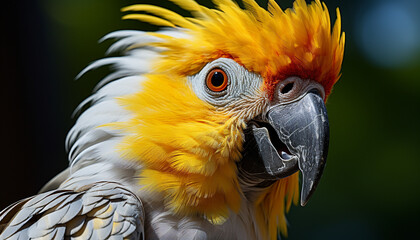 Cute macaw perching on branch, looking at camera in rainforest generated by AI