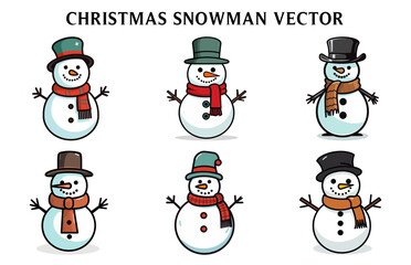 Set of Christmas Snowman Vector, Snowman illustration Bundle