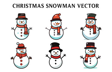 Set of Christmas Snowman Vector, Snowman illustration Bundle