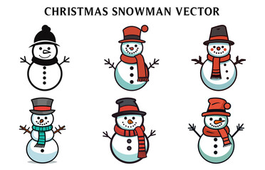 Set of Christmas Snowman Vector, Snowman illustration Bundle