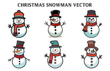 Set of Christmas Snowman Vector, Snowman illustration Bundle