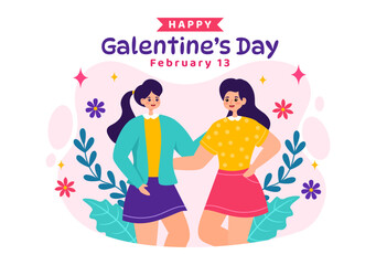 Happy Galentine's Day Vector Illustration on February 13th with Celebrating Women Friendship for Their Freedom in Flat Cartoon Background Design