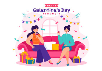 Happy Galentine's Day Vector Illustration on February 13th with Celebrating Women Friendship for Their Freedom in Flat Cartoon Background Design