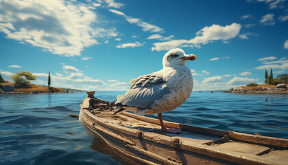 Seagull sailing on tranquil water, nature beauty in summer generated by AI