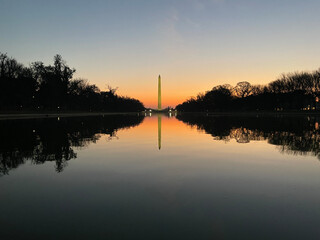 Sunrise behind the Washington Monument in Washington D.C.