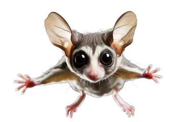 Fototapeta na wymiar Falling Sugar Cute Glider with Large Eyes Isolated on Transparent Background PNG.