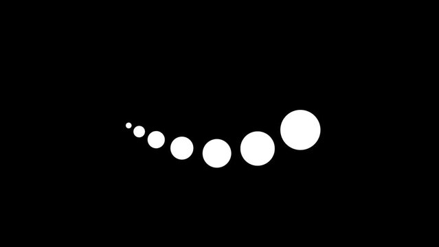 snake made of white circles on a black background. 2d motion.