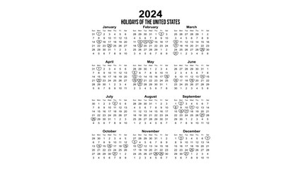 calendar with holidays of the United States (USA) in 2024
