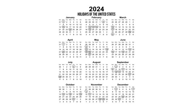 calendar with holidays of the United States (USA) in 2024