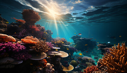 Fototapeta na wymiar Underwater reef fish in nature water, deep below the sea generated by AI
