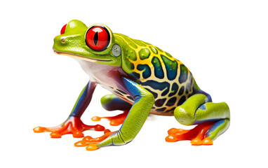 Colorful Shot of a Vibrant Red Eyes Frog Isolated on Transparent Background PNG.