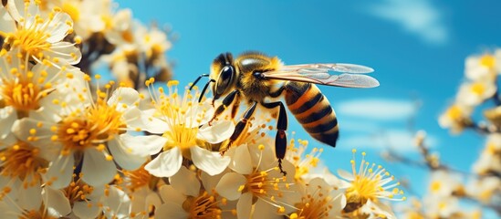 Flower hosting bee - obrazy, fototapety, plakaty