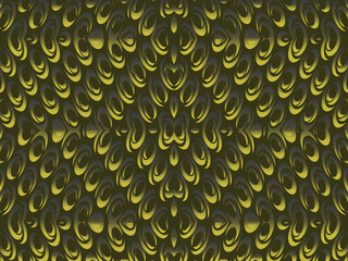 Shiny dark yellow background, with unique ornaments. Modern 3d pattern. Vector illustration