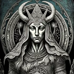Fotobehang Baphomet devil king gothic engraving illustration filigree background tattoo design © Hamburn