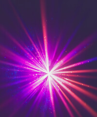 Iridescent sparkling glow. Led neon purple pink gold glowing. Refraction of rays through a prism.