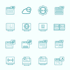 Vector illustration digital marketing, coding, websites, and ads. icons set