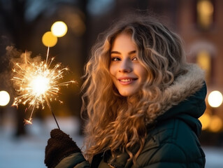 A woman holds fireworks on Christmas Day