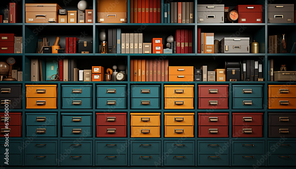 Poster large collection of books in a modern library shelf generated by ai