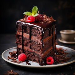 Gourmet Chocolate Slice: Intense Chocolate Cake Paired with a Delicate Coffee Cream and Crunchy Cocoa Nibs
