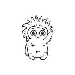 Cute cartoon monster wiht funny eyes on white background. Alien. Coloring. Doodle.