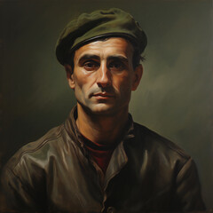 portrait of man in basque beret - obrazy, fototapety, plakaty