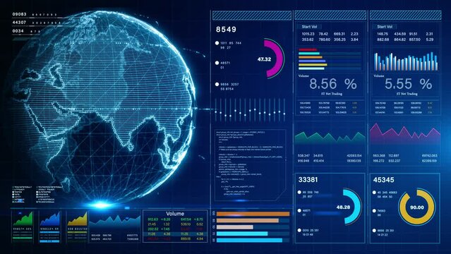 HUD infographic financial and global economy. Business charts and data numbers, Information reports of business strategy for investment. Technology data analysis