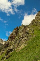Fototapeta na wymiar Panoramic view of the Caucasus mountains. Near the village of Arkhyz, Russia