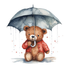 Bear under an umbrella Illustration, Generative Ai