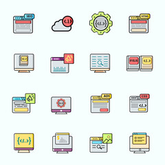 16 Set icons, SEO icons, coding, websites, and ads. colorful white background easy to edit.vector illustration.EPS 10