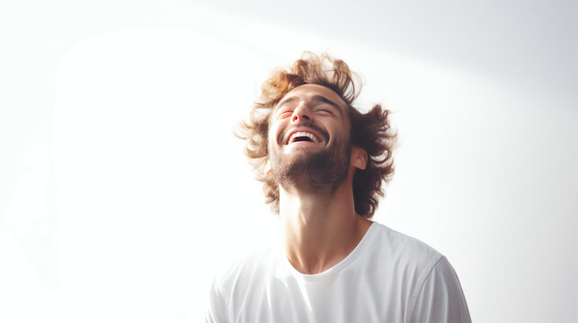 Portrait of a man enjoying feeling freedom on isolated solid white background