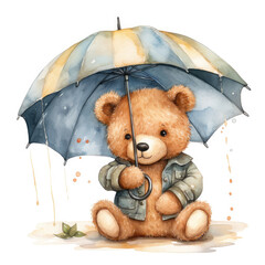 Bear under an umbrella Illustration, Generative Ai
