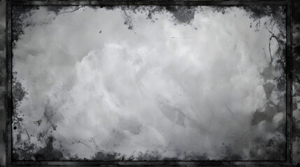 Grunge empty burnt or stained edges background frame with vignette border. Dirty distressed black and white vintage marble texture. generative AI.