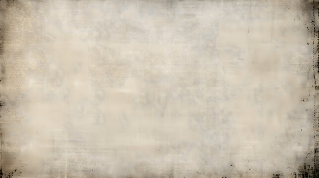 Grunge empty fabric background frame with vignette border. Dirty distressed black and white vintage 8k 16-9 weathered faded old linen, burlap or canvas texture. Retro transparent overl. generative AI.