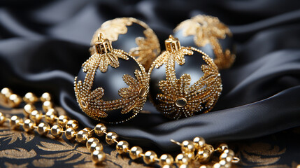 Naklejka premium golden christmas balls HD 8K wallpaper Stock Photographic Image 