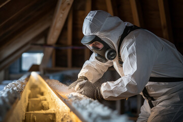 Worker Applying Spray Foam Insulation in Attic