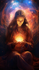 Cosmic Energy Meditation - Woman with Glowing Orb